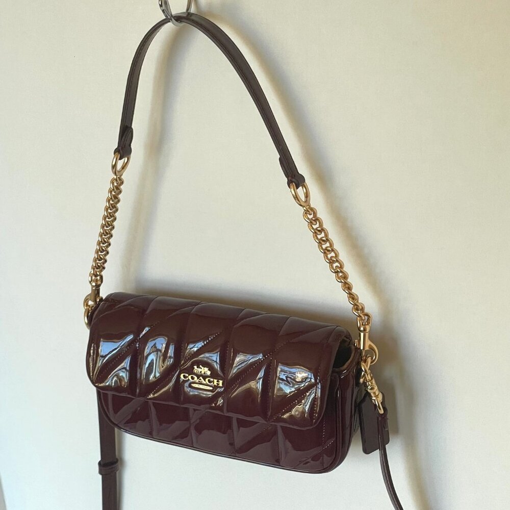 Coach Hailey Quilted Patent Leather Flap Crossbody Red Wine Small Bag - Picture 8 of 15